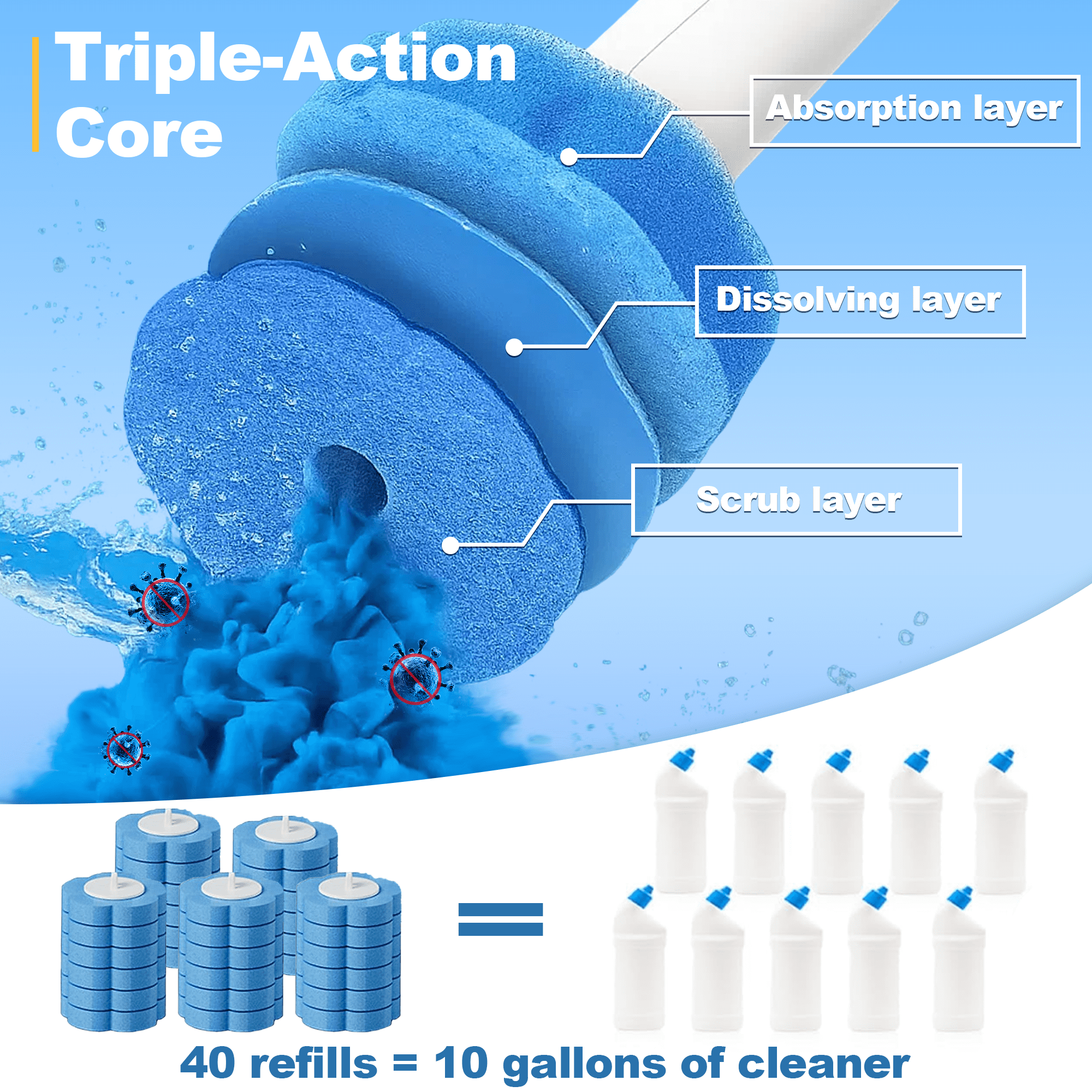 Disposable Toilet Bowl Brush and Holder Cleaning System with Cleanser-Infused Heads