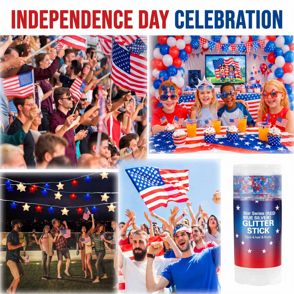 4th of July Glitter StickRed, White & Blue Body & Hair Sparkle