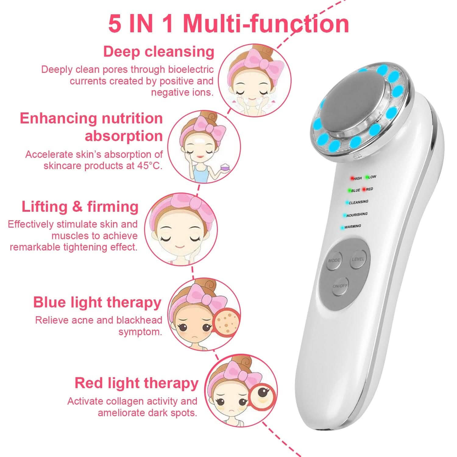 7-in-1 Facial Massager Ultrasonic High Frequency Face Lifting Machine