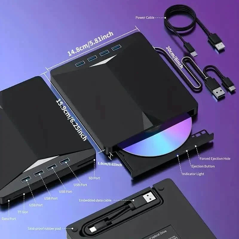 7-In-1 Portable External CD/DVD Drive