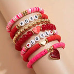 7-Pieces: Fashionable Cute Cartoon Love Heart Charms Pendant Bracelets