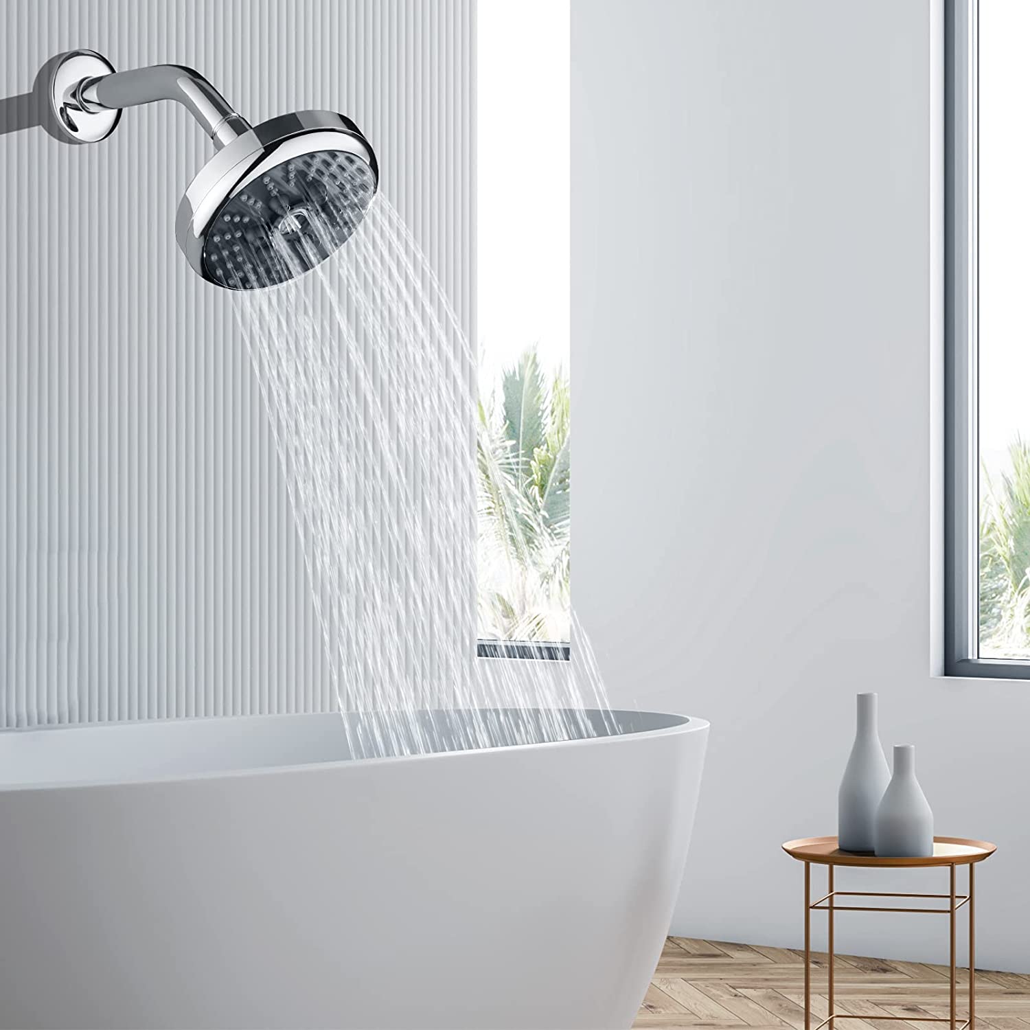 3 Spray Fixed Rainfall Shower Head with Adjustable Metal Swivel Ball Joint