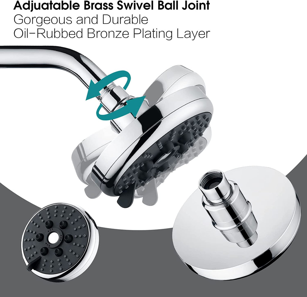 3 Spray Fixed Rainfall Shower Head with Adjustable Metal Swivel Ball Joint