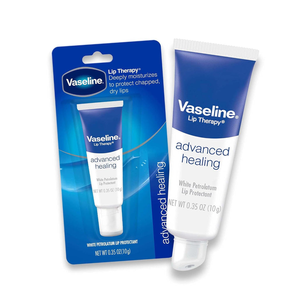 Vaseline Lip Therapy Advanced Healing Lip Balm Tube 3-Pack – White Petroleum Lip Protectant, 0.35 Oz Ea