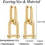 U-Shape Ball Chain Chunky Gold Plated Earring with Gift Pouch