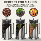 Cafe Du Chateau Cold Brew Coffee Maker - 34oz Airtight Iced Coffee & Tea Pitcher with Measuring Label, Stainless Steel Filter, Ideal for Fridge Storage