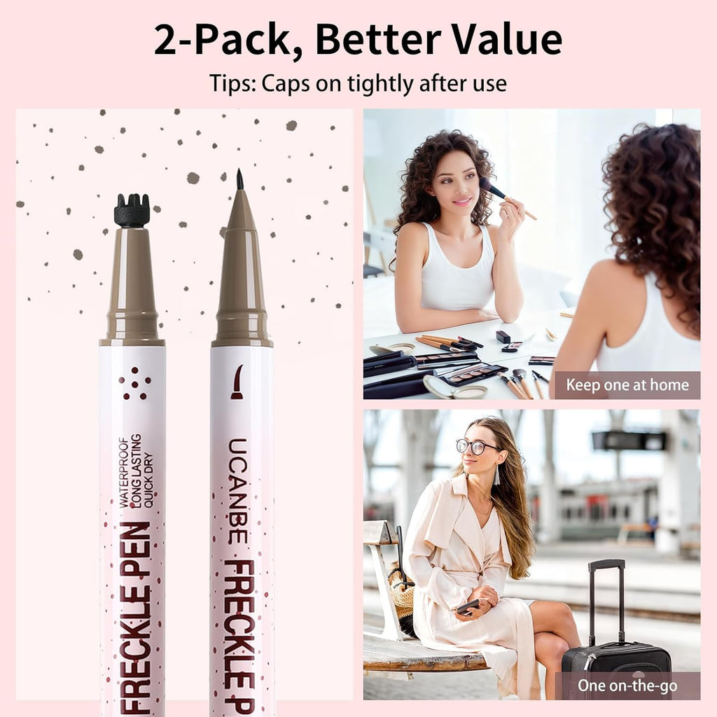 Dual-Ended Freckle Pen & Freckle Stamp - Precise 15° Curved Tip Makeup Waterproof & Smudge Proof, Long Lasting Faux Freckles Pencils