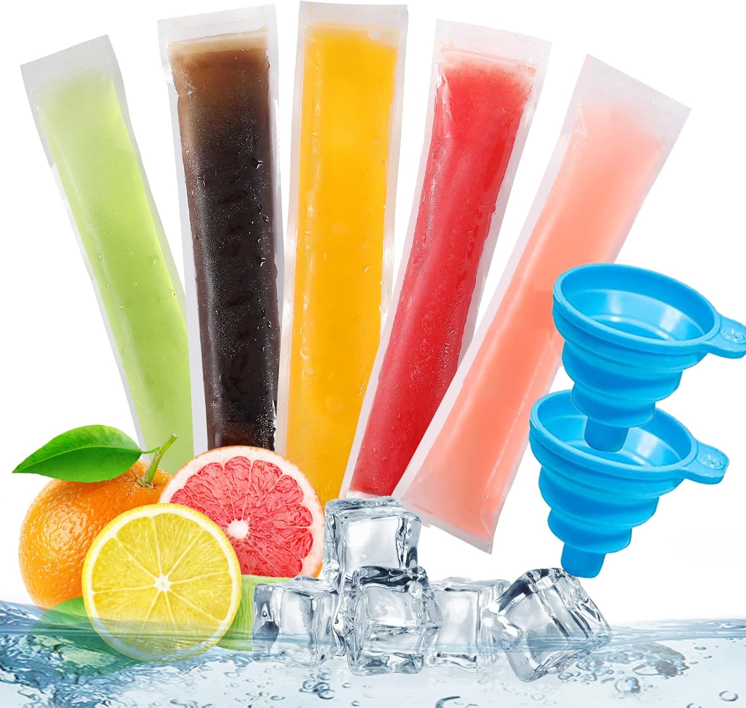 DIY Disposable Ice Pop Molds with Silicone Funnels Freeze Snacks Freezer Tubes