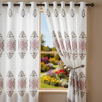 Embroidered Medallion Curtain Set – 2 Panel Window Drapes with Attached Backing & Matching Valance