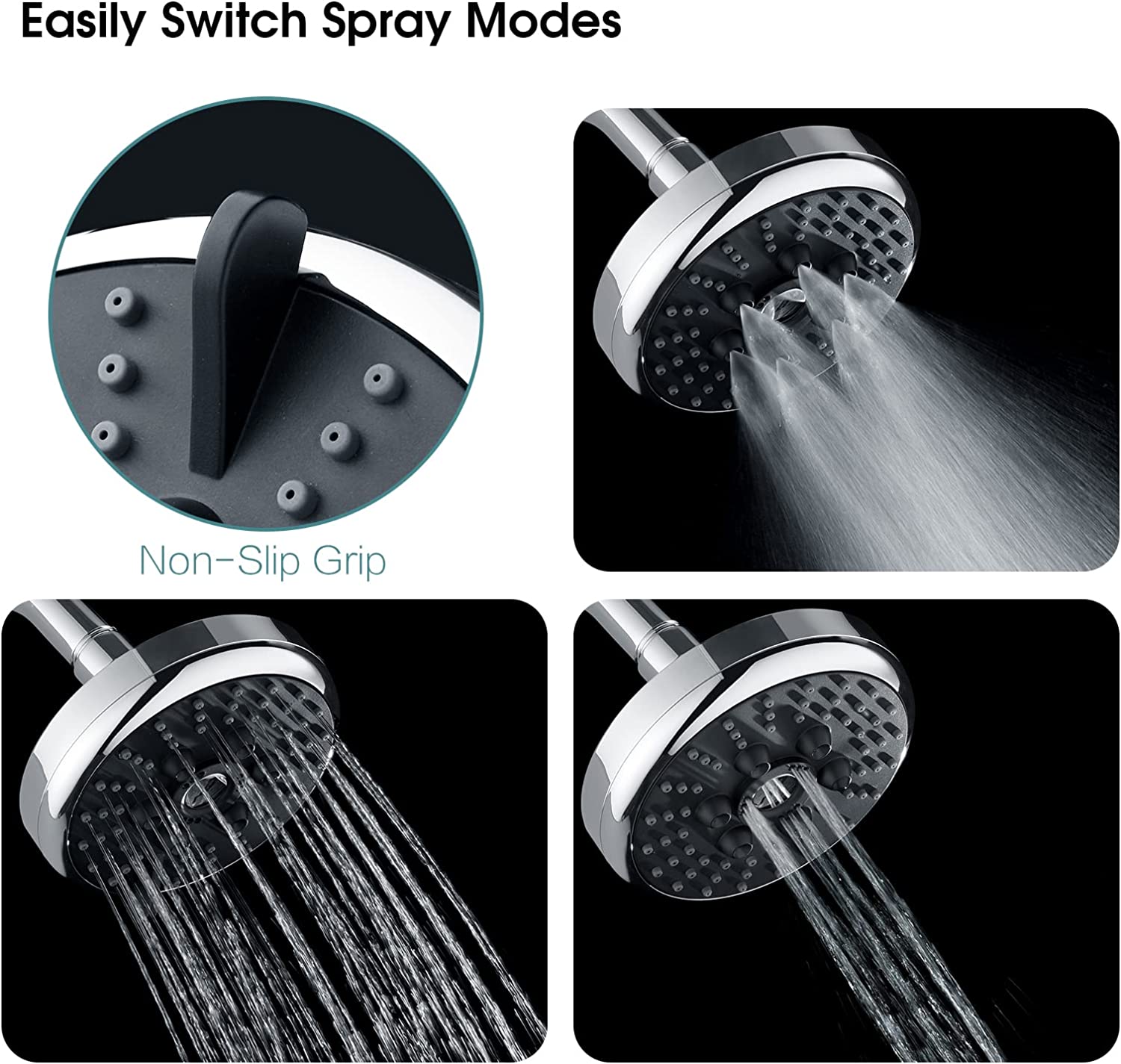3 Spray Fixed Rainfall Shower Head with Adjustable Metal Swivel Ball Joint