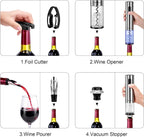 Electric Wine Bottle Opener Set with Vacuum Preserver, Automatic Corkscrew, Foil Cutter, Charging Base, Up to 30 Bottles per Charge