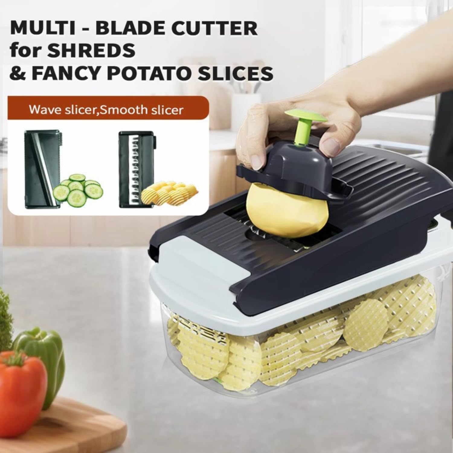 New -Series All -in-One,7 Blade Vegetable Chopper,Food Chopper,Vegetable 15 in 1 Slicer,Cutter Dicer,Mandoline Slicer for Kitchen,Multifunctional Kitchen Gadgets set with Container