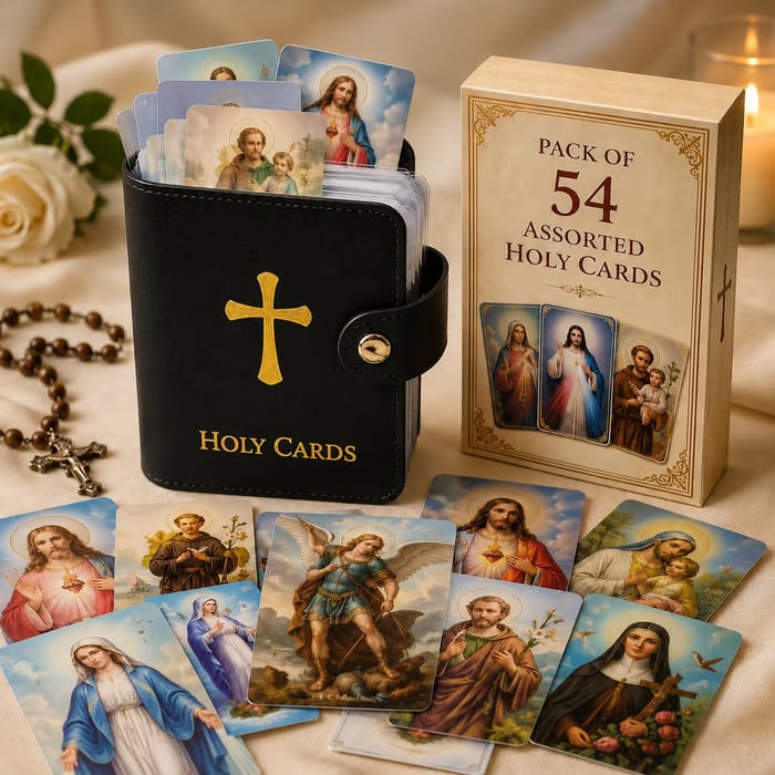 Catholic Faux Leather Holy Card Holder – Pocket Prayer Card Organizer with Snap Closure