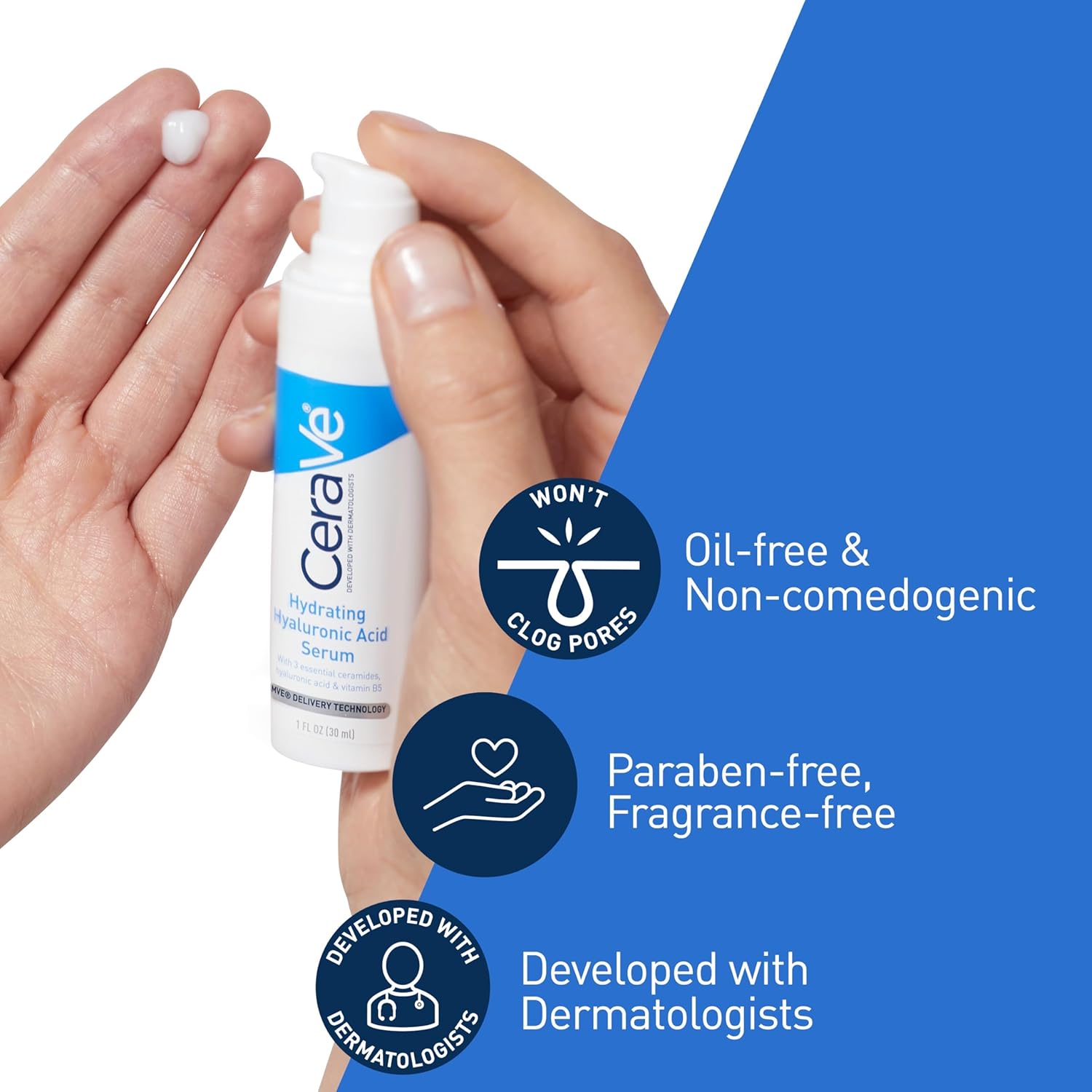 2 Pack Cerave Hyaluronic Acid Serum for Face with Vitamin B5 and Ceramides, Hydrating Face Serum