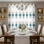 Embroidered Medallion Curtain Set – 2 Panel Window Drapes with Attached Backing & Matching Valance
