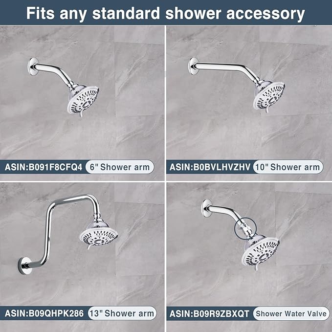 High Pressure 5-Spray Fixed Shower Head, Angle Adjustable