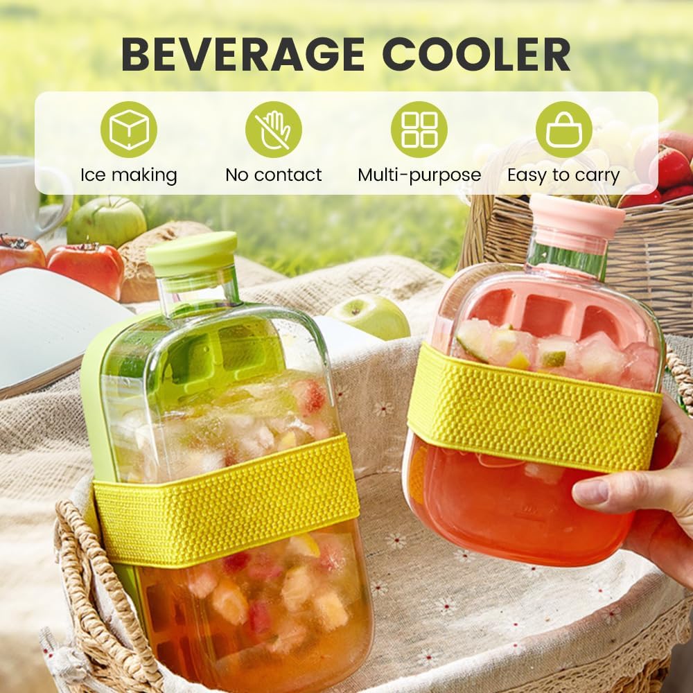 2-in-1 Silicone Ice Cube Bottle with Lid & Straw