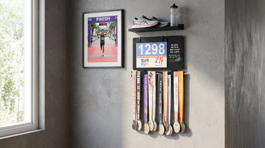 Running Medal Hanger & Bib Display Board with Chalkboard | BLAUBECK Wall Holder