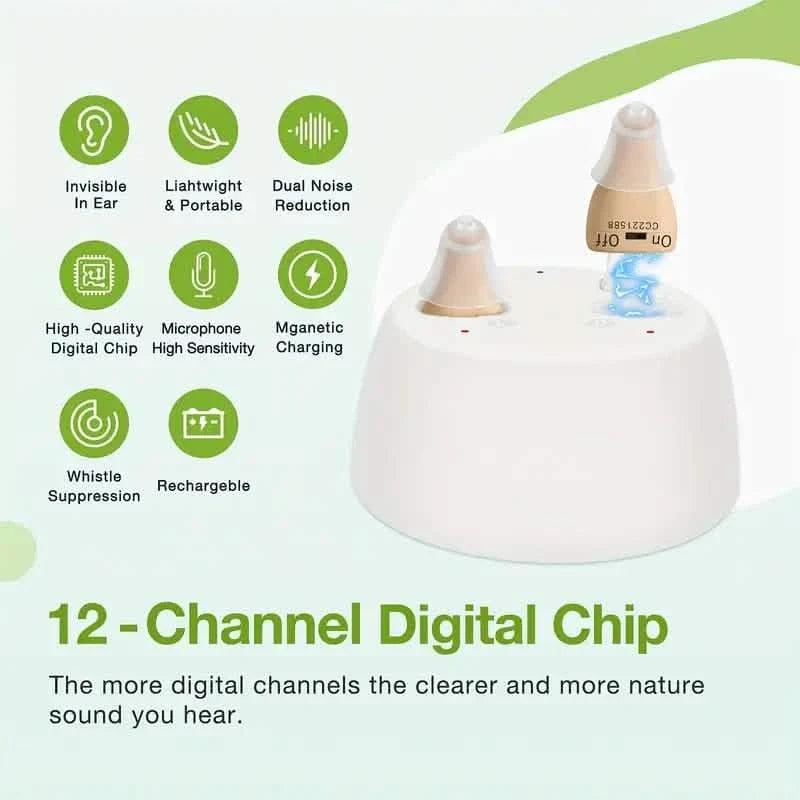 Rechargeable Hearing Aids – Invisible In-Ear, Noise Reduction, Volume Control