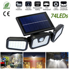 74 LEDs 3 Adjustable Solar Head Motion Sensor Flood Light