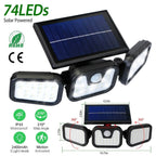 74 LEDs 3 Adjustable Solar Head Motion Sensor Flood Light