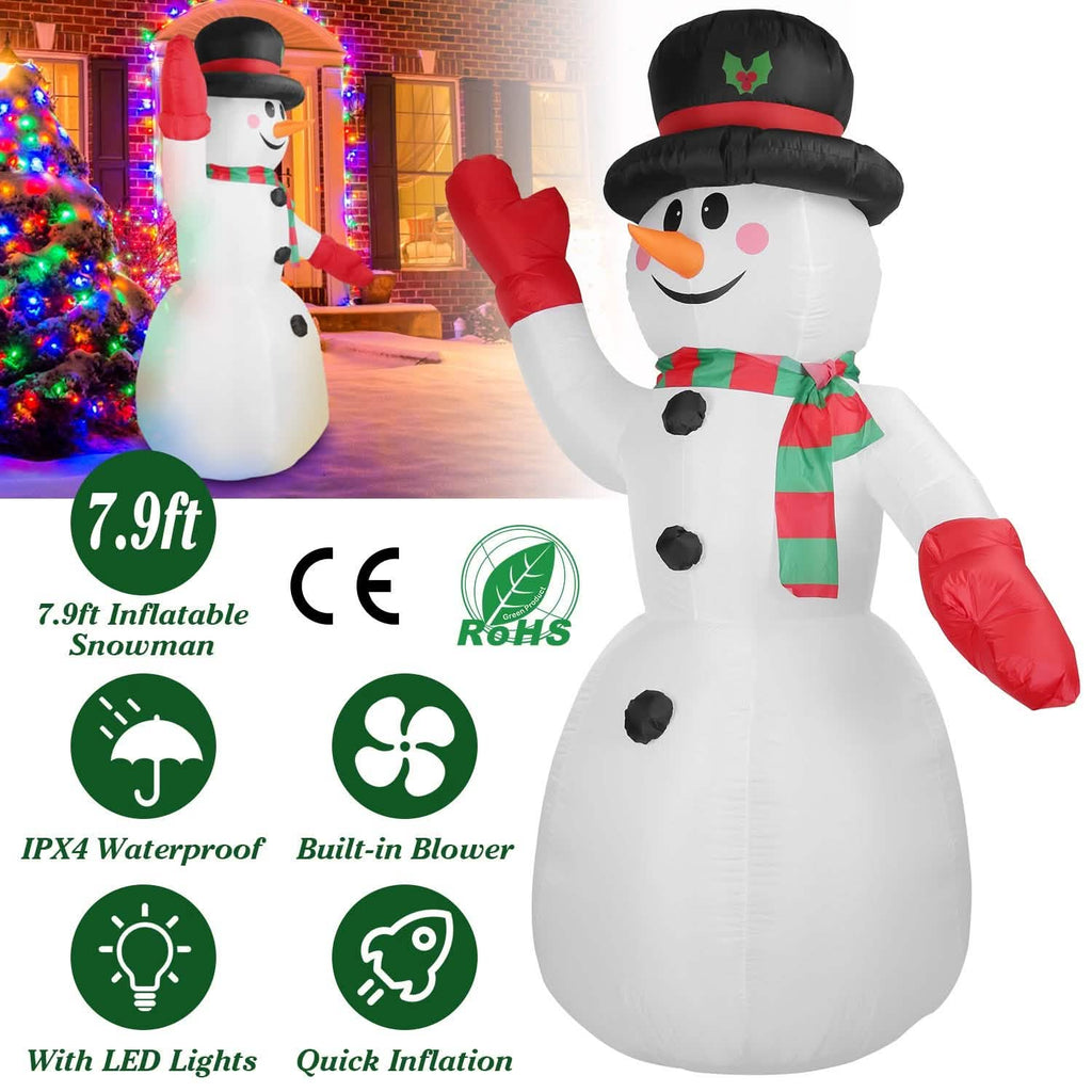 7.9ft Christmas Inflatable Giant Snowman Blow Up with LED Lights Hat Scarf