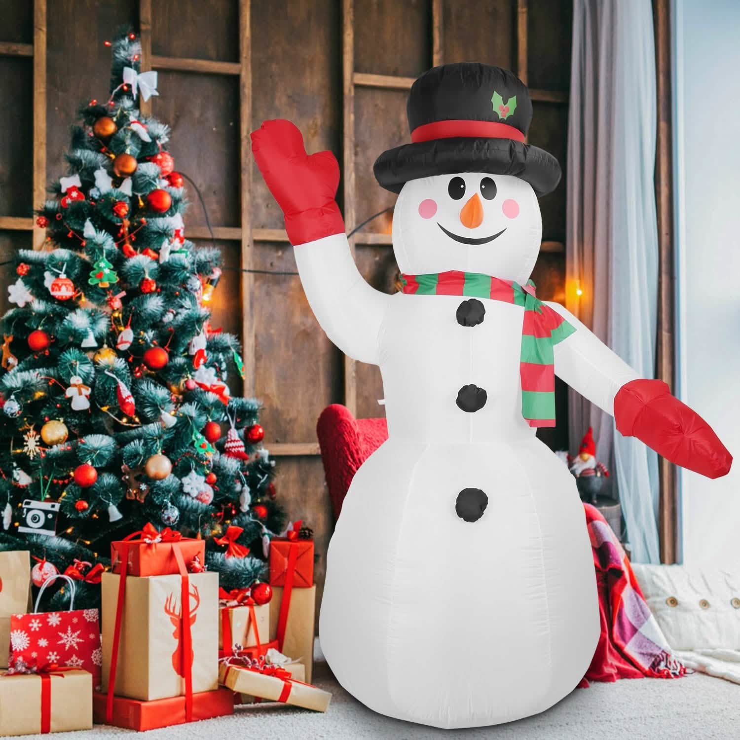 7.9ft Christmas Inflatable Giant Snowman Blow Up with LED Lights Hat Scarf