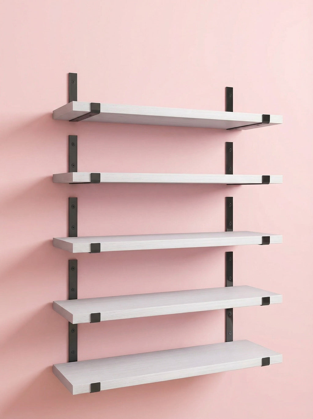 Rustic Wood Floating Wall Shelves with Metal Brackets