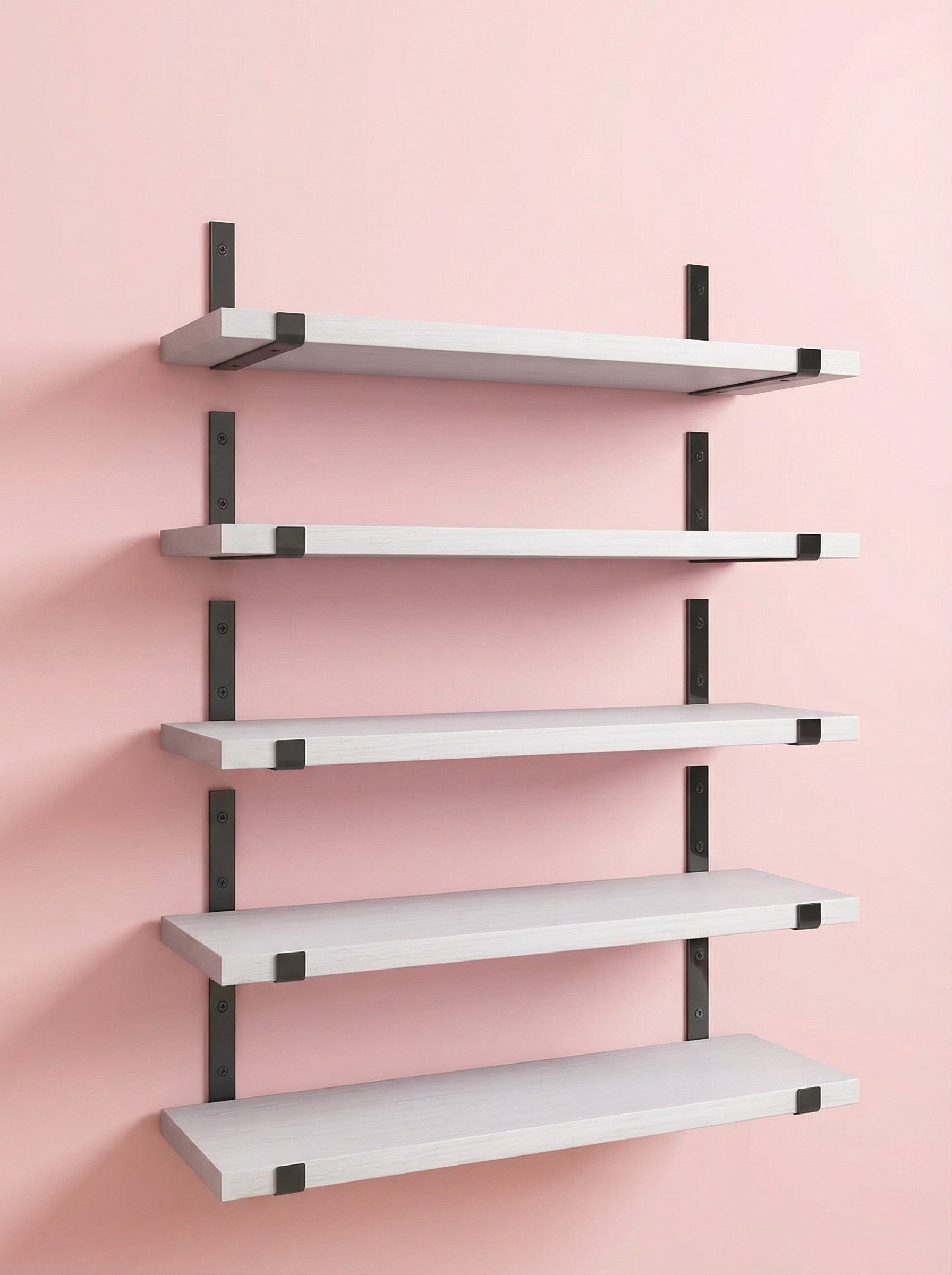 Rustic Wood Floating Wall Shelves with Metal Brackets
