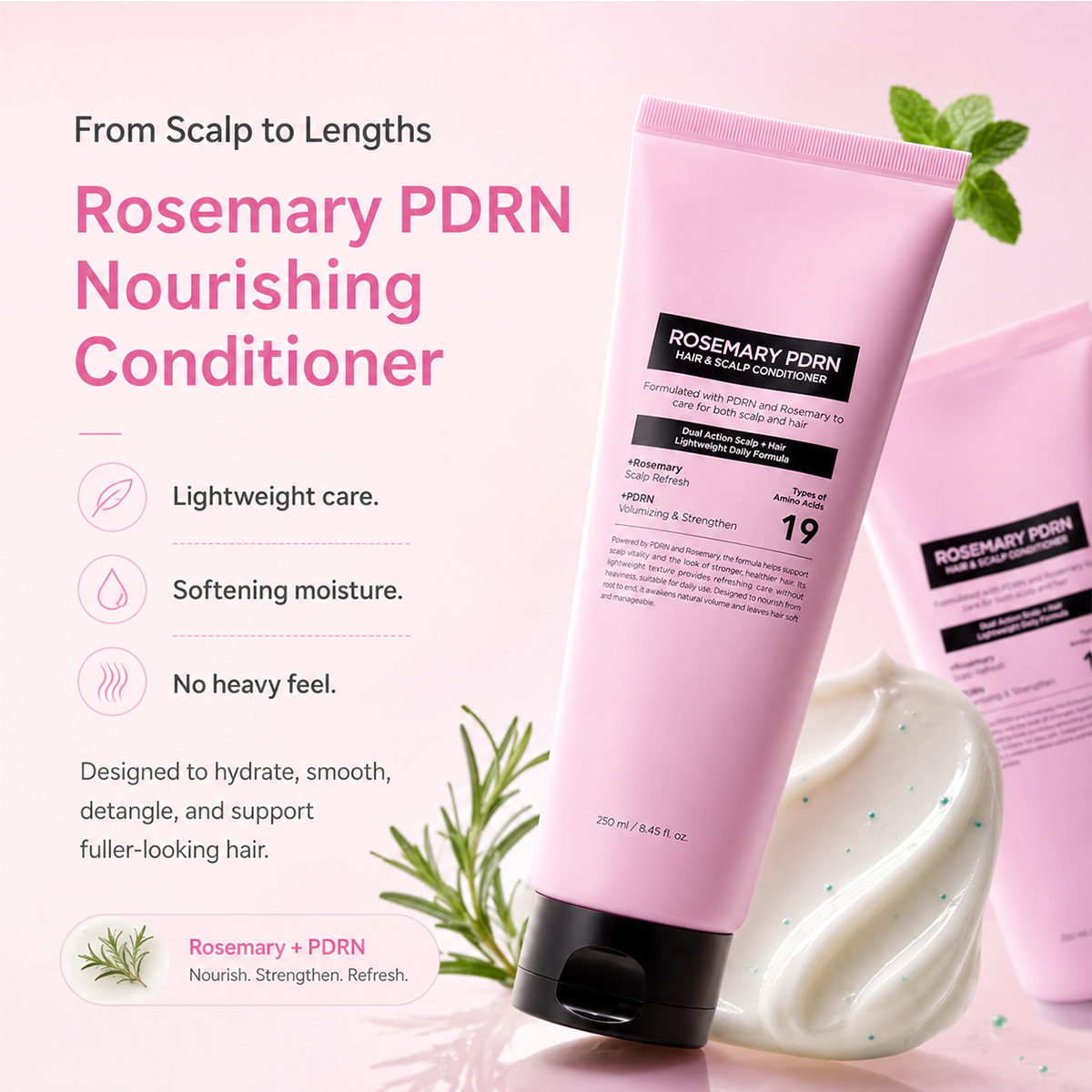 Rosemary PDRN Scalp & Hair Care Set – Shampoo, Conditioner, Hair Mask & Scalp Serum for Fuller-Looking Hair