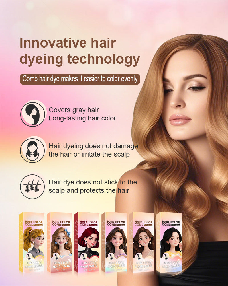 3-in-1 herbal hair coloring comb | Easy hair coloring at home with built-in brush