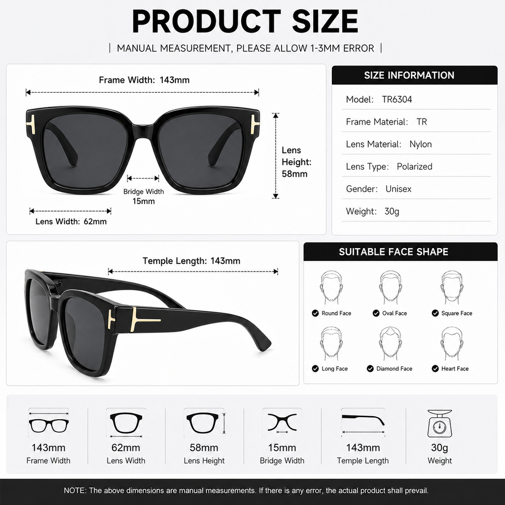 Women’s Polarized Square Sunglasses – Lightweight UV400 Shades for Driving, Beach & Travel