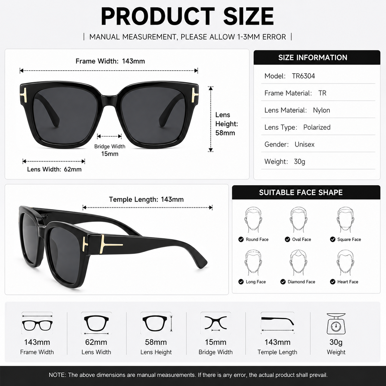 Women’s Polarized Square Sunglasses – Lightweight UV400 Shades for Driving, Beach & Travel