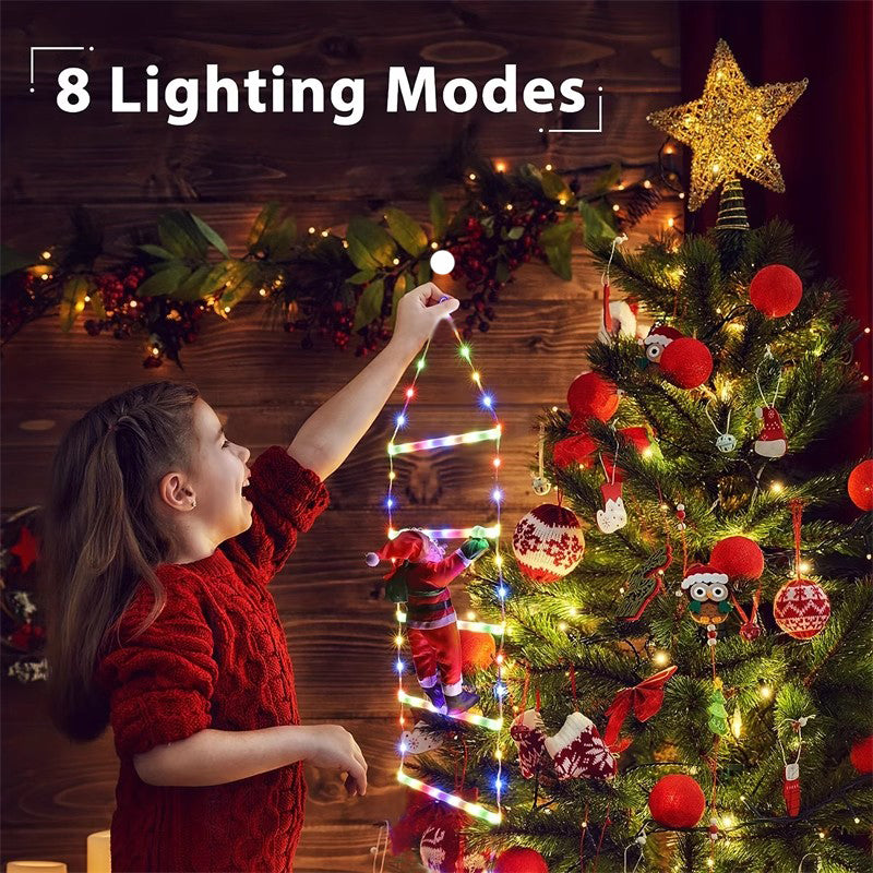 Climbing Santa LED Ladder Lights  - 1m Festive Holiday Decoration for Indoor & Outdoor Use, 8 Lighting Modes, Remote Controlled