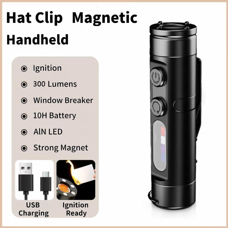 Pocket Rechargeable EDC Flashlight: Mini Keychain Light with Fire Starter & Window Breaker
