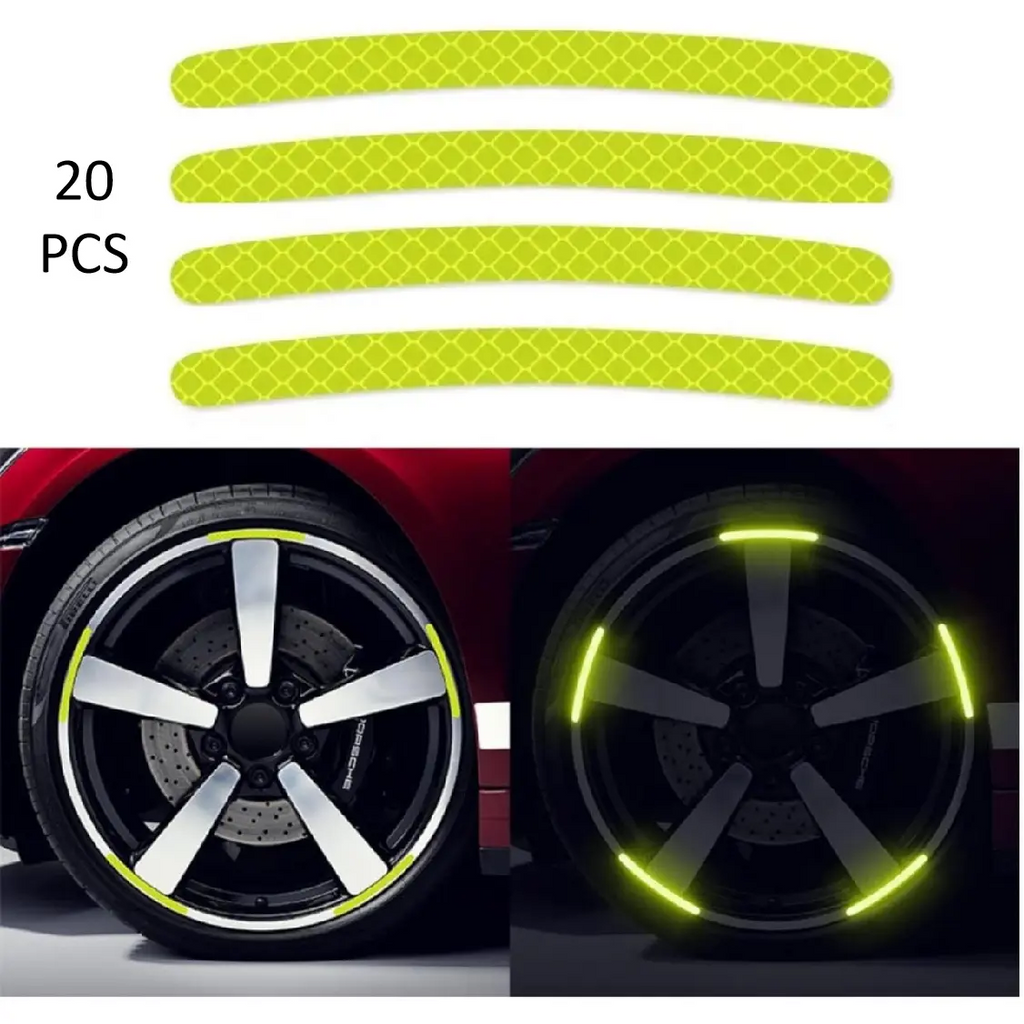 20PCS Wheel Adhesive Strips Stickers, Night Reflective Safety Decoration Strip for Car, Motocycle, Bicycle, Car Wheel Hub Reflective Sticker, Reflective Tape for Enhancing Car Wheel Safety