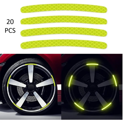 20PCS Wheel Adhesive Strips Stickers, Night Reflective Safety Decoration Strip for Car, Motocycle, Bicycle, Car Wheel Hub Reflective Sticker, Reflective Tape for Enhancing Car Wheel Safety