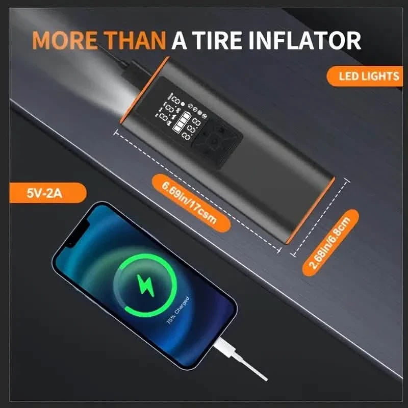 Portable Tire Inflator Air Compressor – 150 PSI Digital Air Pump with Light for Car, Bike & Motorcycle