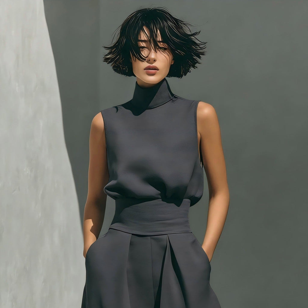 Women’s Cotton Linen Two-Piece Set – Sleeveless Top & Wide-Leg Pants