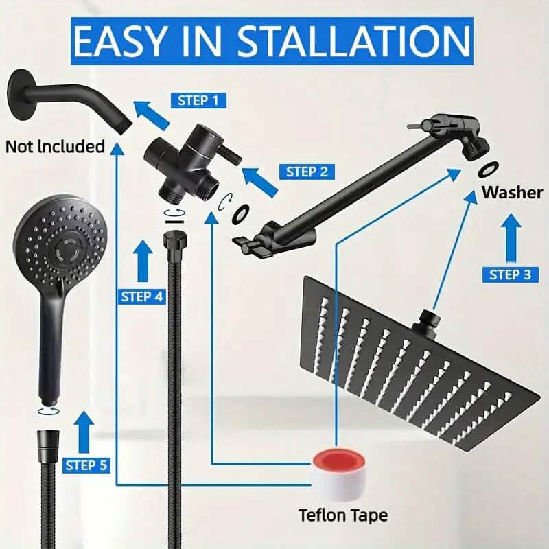 8-Inch High Pressure Showerhead with 11-Inch Adjustable Extension Arm