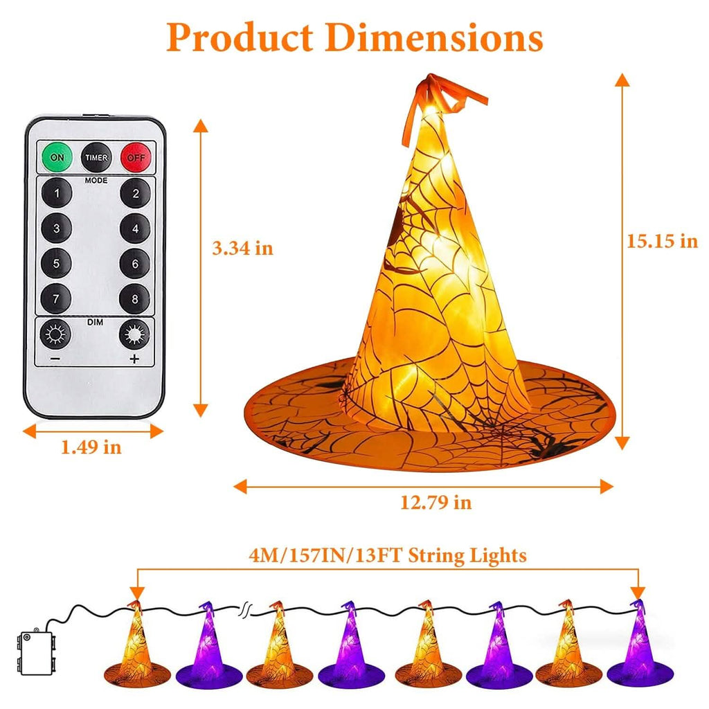 8-Pack: 13ft Witch Hat Hanging String LED Light