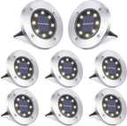 8-Pack: 8 LED Solar Disk Lights Waterproof Garden In-ground Pathway Lights