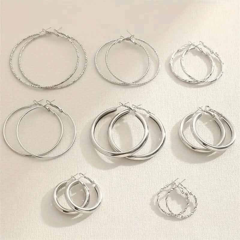 8-Pairs: Alloy Hoop Earrings Set