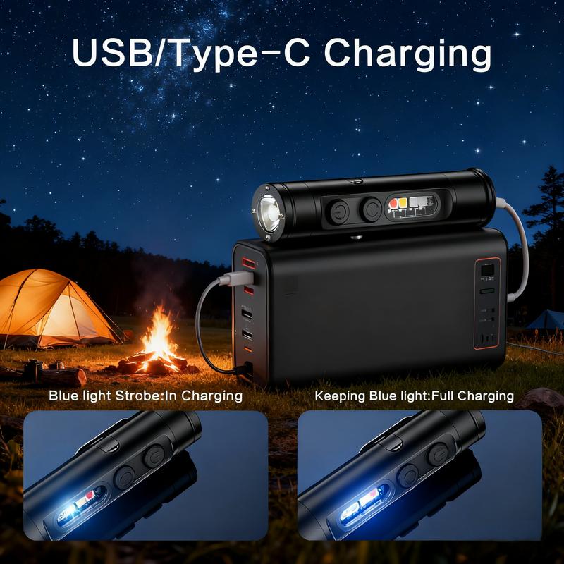 Pocket Rechargeable EDC Flashlight: Mini Keychain Light with Fire Starter & Window Breaker