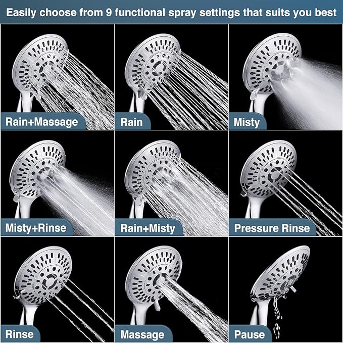 9-Spray Handheld Shower Head Set with Hose and Shower Arm Mount