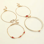 4pcs Rhinestone Alloy Bracelet Set – Minimalist Heart & Square Design