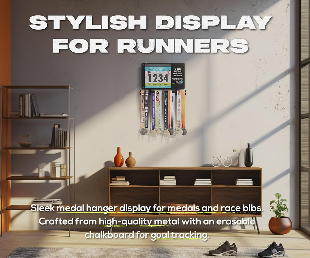 Running Medal Hanger & Bib Display Board with Chalkboard | BLAUBECK Wall Holder
