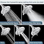 High Pressure 5-Spray Fixed Shower Head, Angle Adjustable