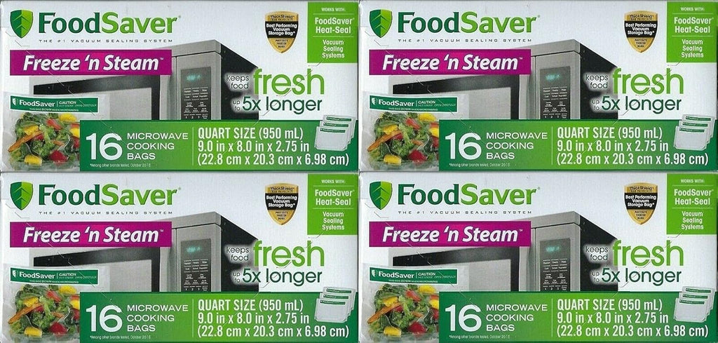 FoodSaver 1-Quart Freeze 'n Steam Microwavable Single-Cooking Bags, 16 Count, Clear (Pack of 8)