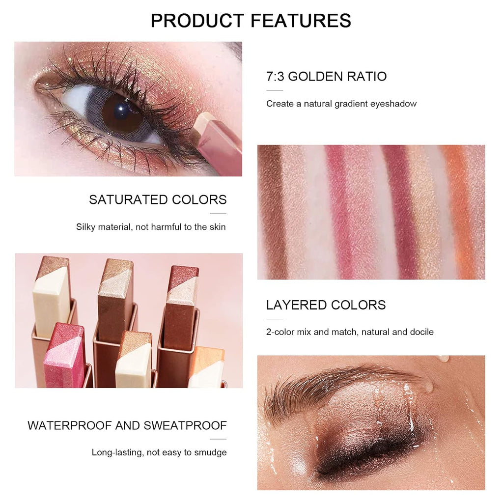 Waterproof Duochrome Shimmer Eyeshadow Stick, Long Lasting Glitter Eye Makeup